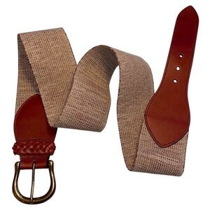 BROOKS BROTHERS BELT WOMENS M/L LEATHER TRIM STRETCHY WIDE WIDTH CHIC TIMELESS